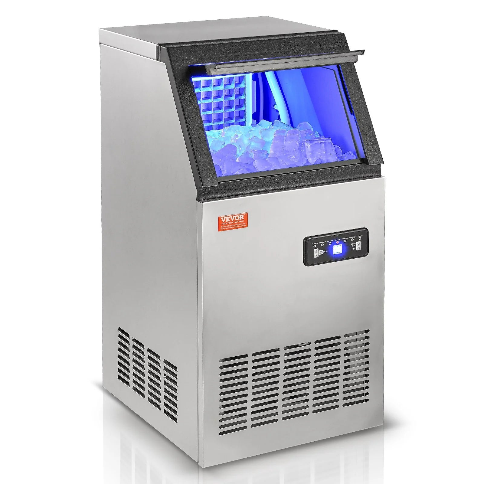 VEVOR Commercial Ice Maker, 80Lbs/24H, Ice Maker Machine, 40 Ice Cubes in 12-15 Minutes, Freestanding Cabinet Ice Maker with 27.5Lbs Storage Capacity LED Digital Display, for Bar Home Office Restaurant