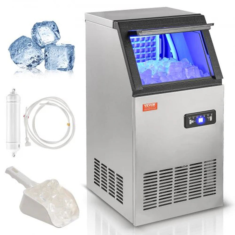 VEVOR Commercial Ice Maker, 80Lbs/24H, Ice Maker Machine, 40 Ice Cubes in 12-15 Minutes, Freestanding Cabinet Ice Maker with 27.5Lbs Storage Capacity LED Digital Display, for Bar Home Office Restaurant