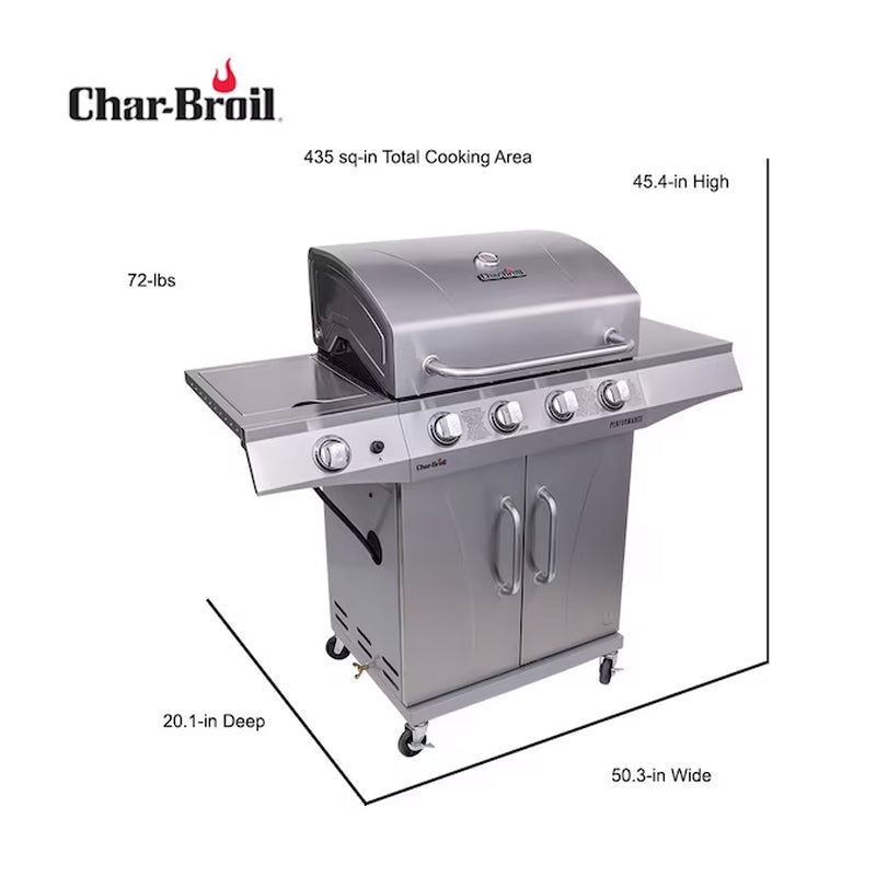Performance Series Silver 4 -Burner Liquid Propane Gas Grill 1 -Side Burner