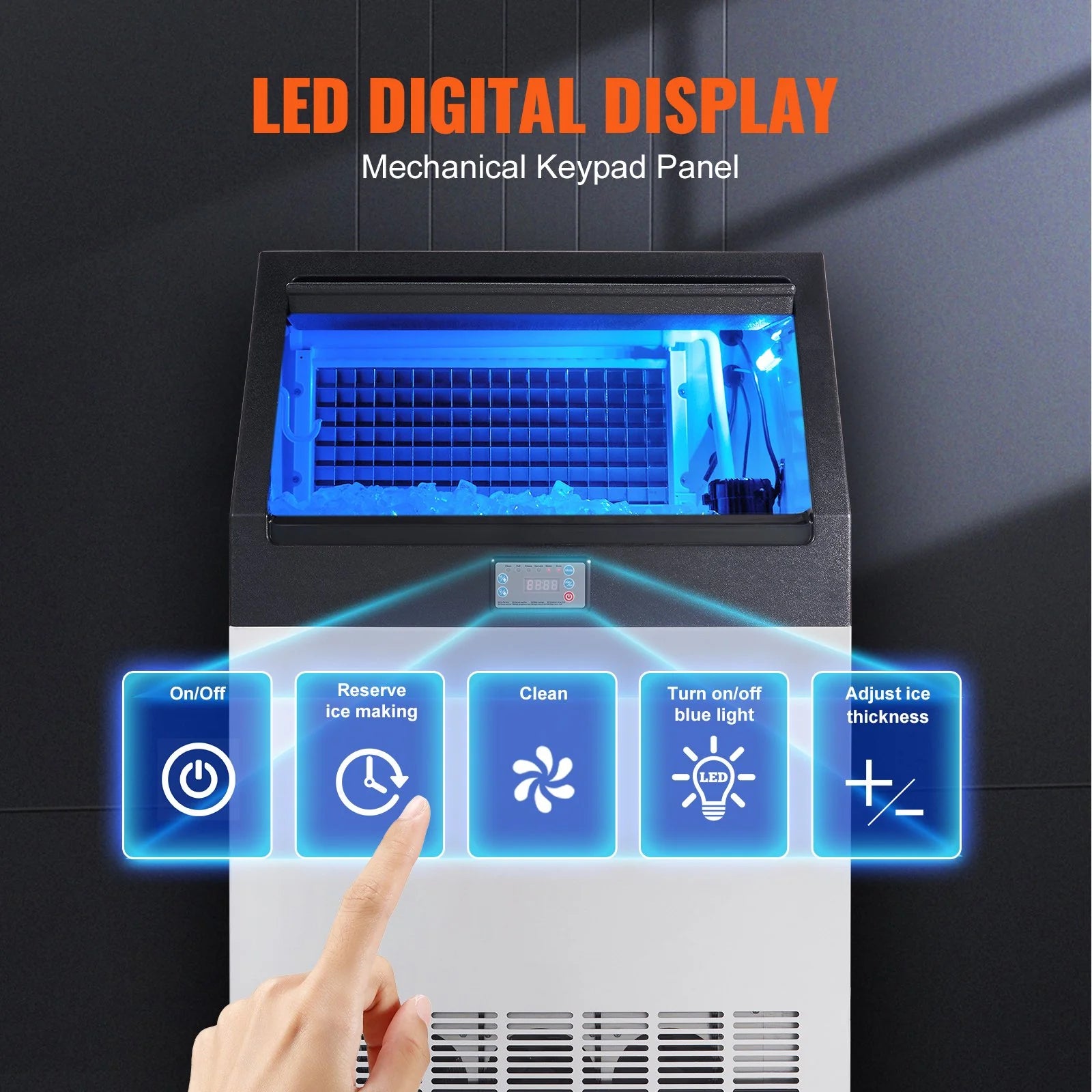 VEVOR Commercial Ice Maker, 265Lbs/24H, Ice Maker Machine, 126 Ice Cubes in 12-15 Minutes, Freestanding Cabinet Ice Maker with 88Lbs Storage Capacity LED Digital Display, for Home Office Restaurant