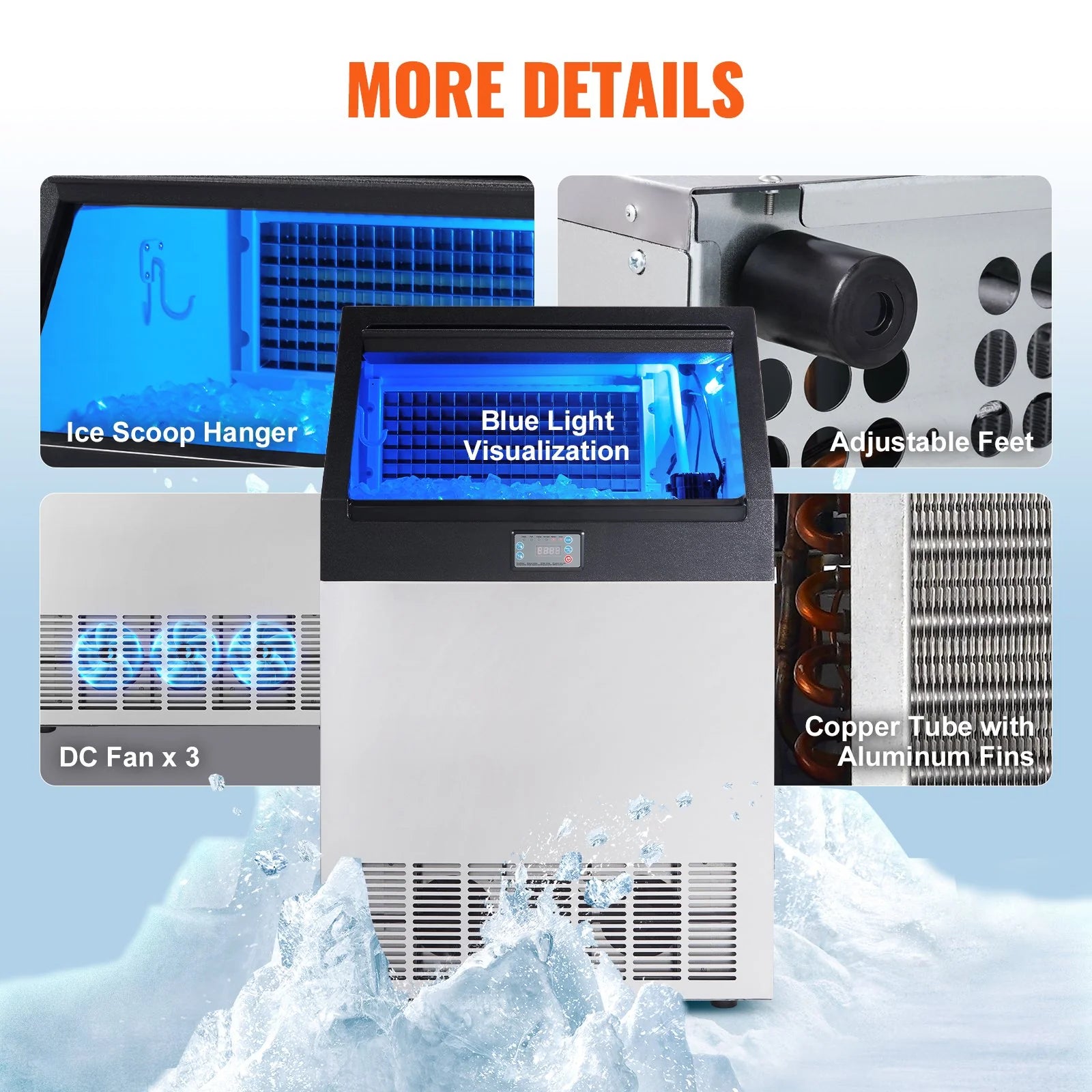 VEVOR Commercial Ice Maker, 265Lbs/24H, Ice Maker Machine, 126 Ice Cubes in 12-15 Minutes, Freestanding Cabinet Ice Maker with 88Lbs Storage Capacity LED Digital Display, for Home Office Restaurant