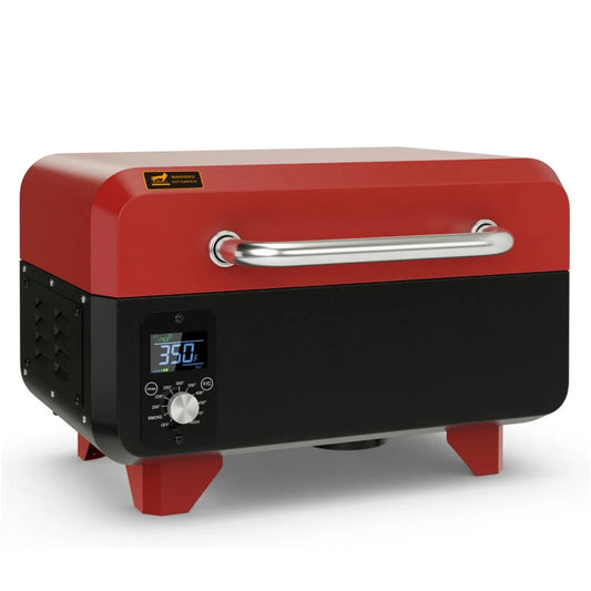 Outdoor Portable Tabletop Pellet Grill and Smoker with Digital Control System for Bbq-Red, Camping Stove for Outdoor Cooking