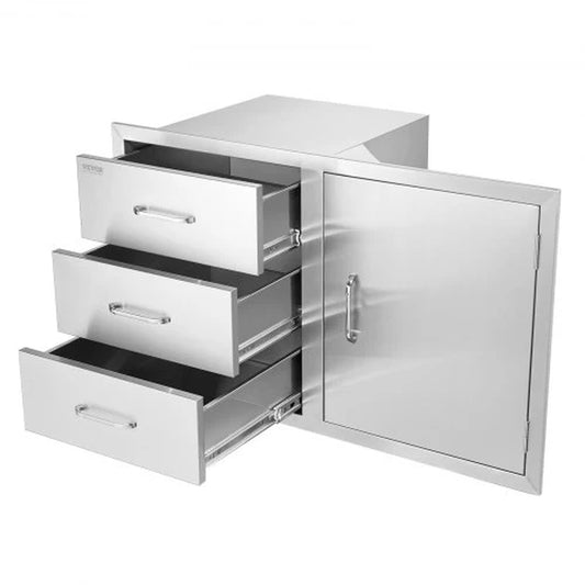 VEVOR Outdoor Kitchen Door Drawer Combo 38.1''W X 22.6''H X 20.8''D, BBQ Access Door/Triple Drawers Combo with Stainless Steel Handles, Perfect for BBQ Island Patio Grill Station