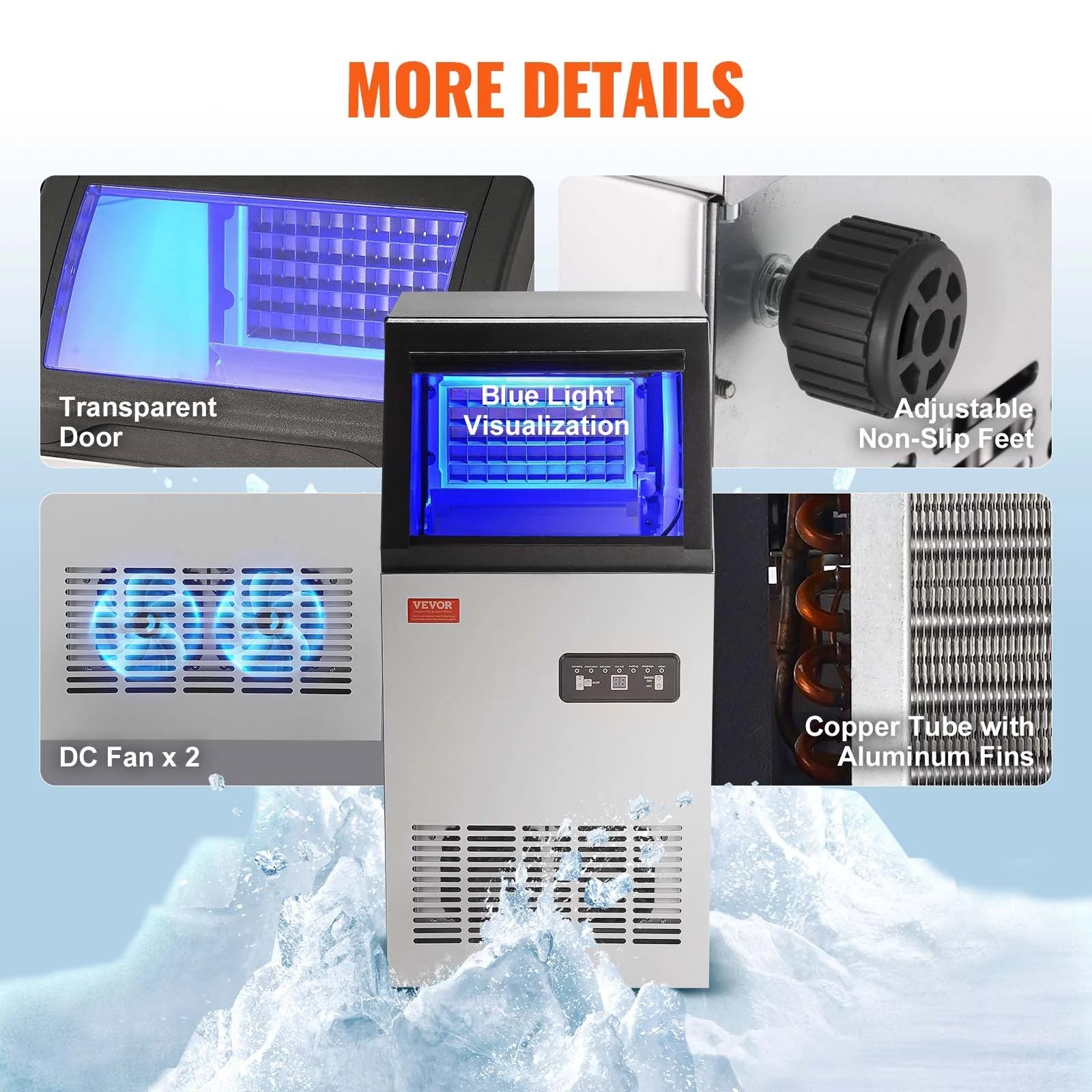 VEVOR Commercial Ice Maker, 80Lbs/24H, Ice Maker Machine, 40 Ice Cubes in 12-15 Minutes, Freestanding Cabinet Ice Maker with 27.5Lbs Storage Capacity LED Digital Display, for Bar Home Office Restaurant